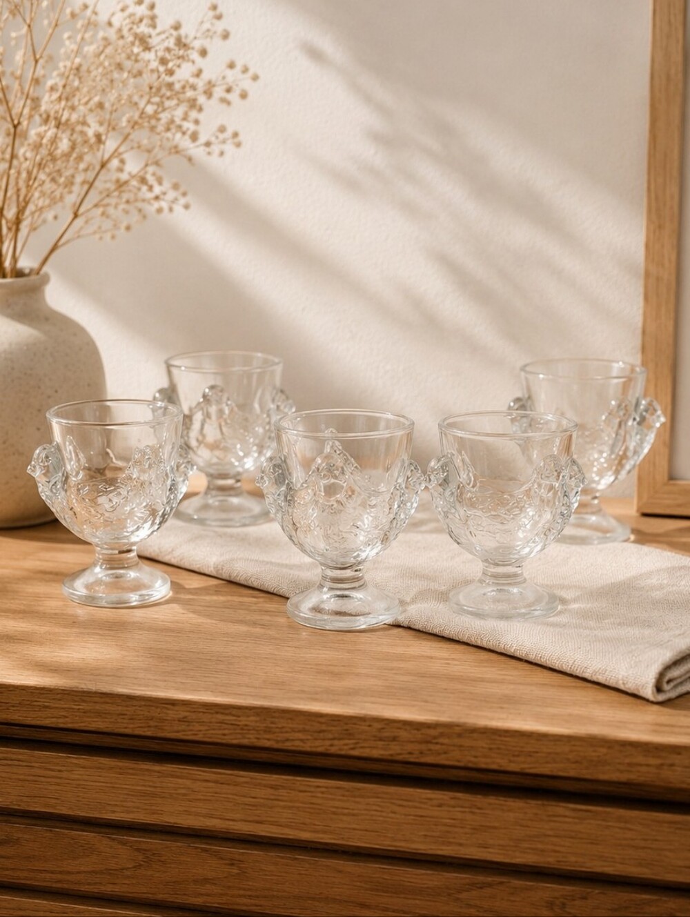 Vintage Luminarc France Clear Glass Hen Chicken Egg Cups - Set of 6